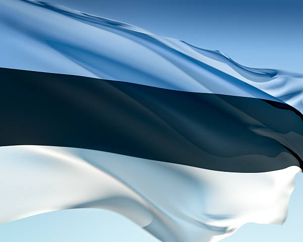 Estonian flag waving in the wind. Elaborate rendering including motion blur and even a fabric texture (visible at 100%).