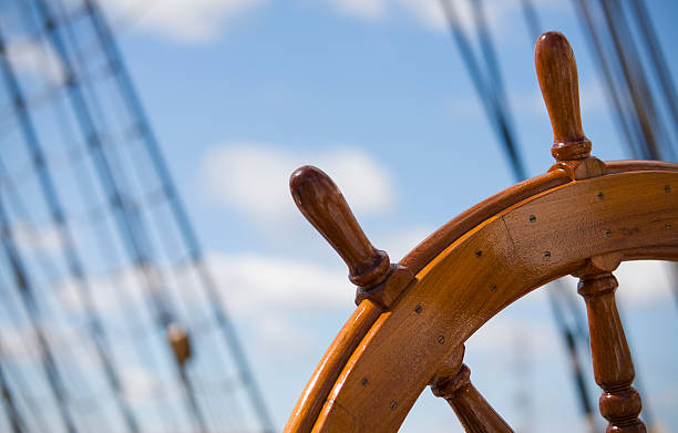 ahoy old wooden ship rudder vintage steering wheel stock pictures, royalty-free photos & images