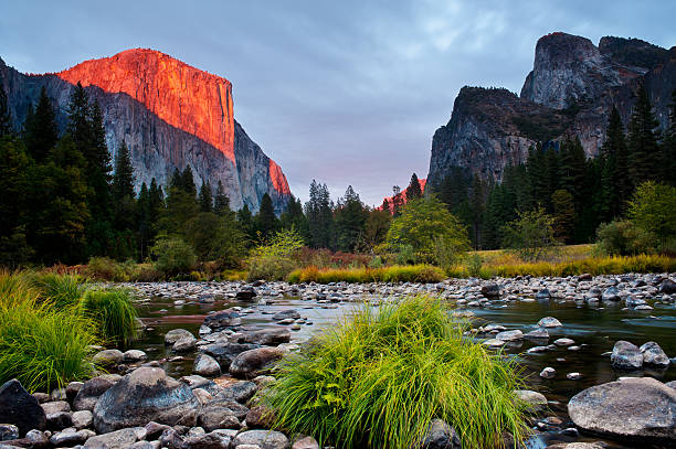 Valley View in Yosemite National Park at sunset stock photo