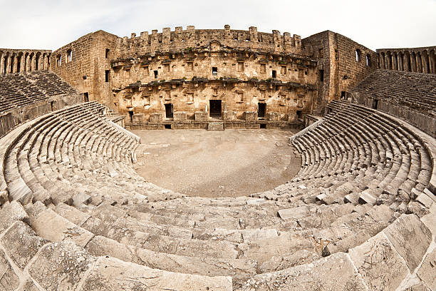 Ancient Manmade Roman Stone Amphitheater in Aspendos, Turkey stock photo