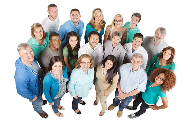 istock Diverse group of people from above on white background 172397580