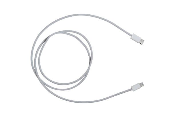 istock Fabric braided Lightning to USB type C cable white isolated on white background. 1723977162