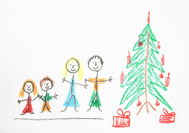 desenho de natal - drawing child childs drawing family imagens e fotografias de stock