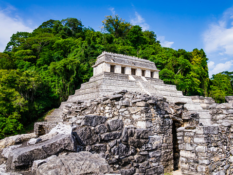 Stunning ruins of Palenque archaeological site and its well-preserved Temple of Inscriptions, Chiapas, Mexico