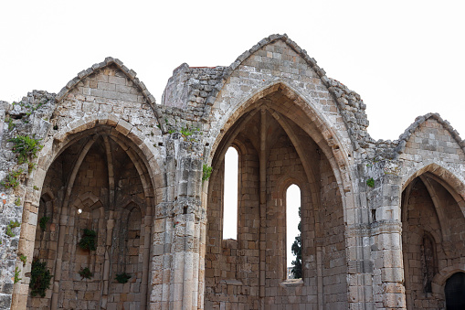 Church of saint Marie du Bourg ruins, a famous landmark in Rhodes city, Old Town