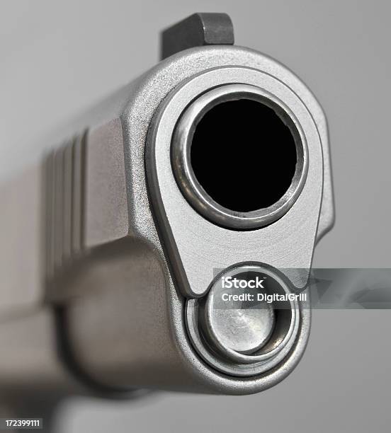 Horizontal 45 Caliber Stainless Steel Handgun Stock Photo - Download Image Now - Cut Out, Handgun, 1911