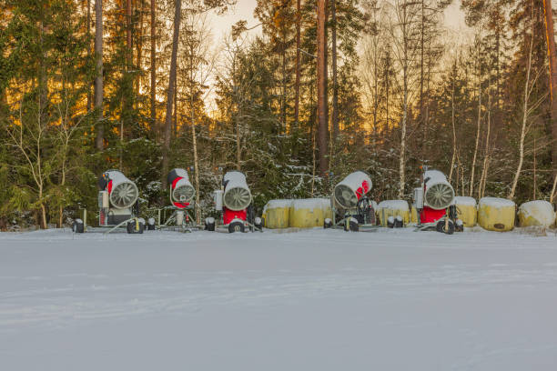 Snow cannon for producing artificial snow for ski slopes. Artificial snow system.