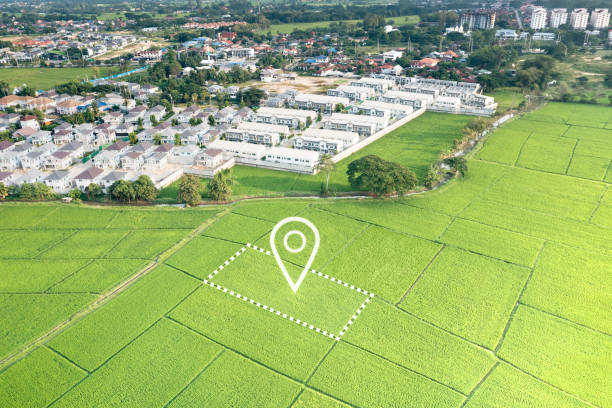 istock Land plot and identify registration symbol in aerial view. 1723995969