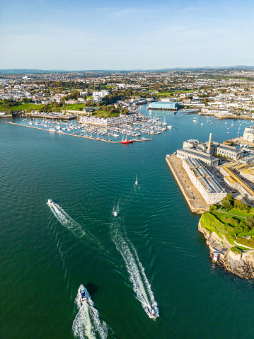 Boats in Plymouth harbour, from Devil's Point