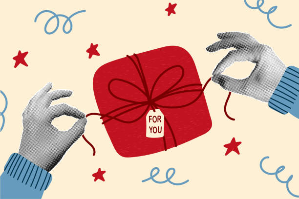 ilustraciones, imágenes clip art, dibujos animados e iconos de stock de abriendo un regalo de navidad - jersey top