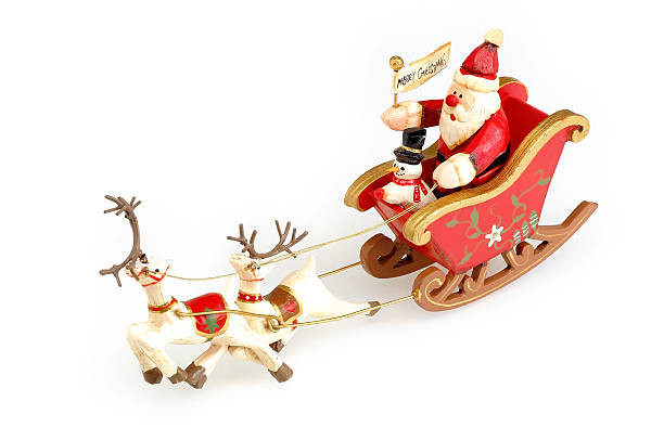 istock Santa Claus and snowman on sleigh 172400807