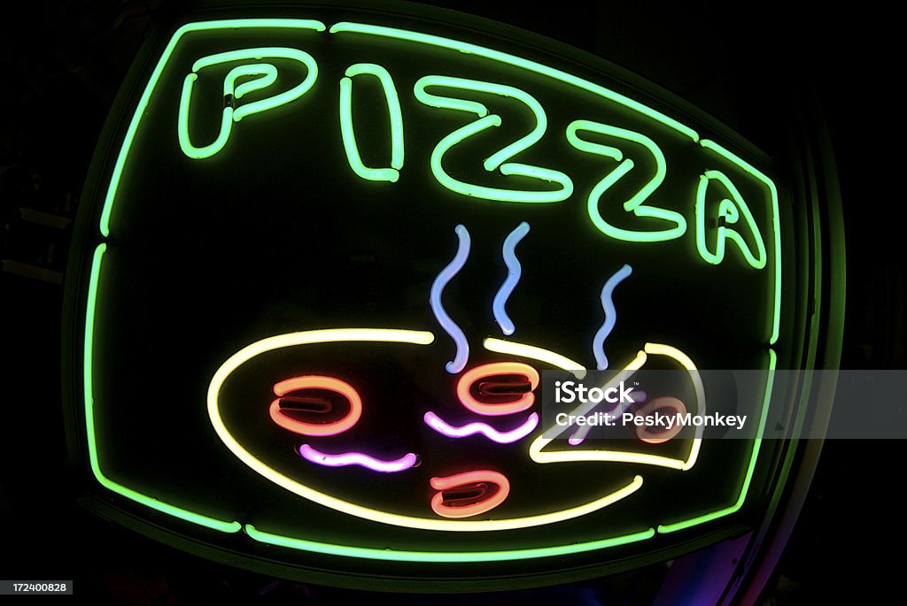 핫 피자 슬라이스 네온사인, 이탈리어어 피자집 레스토랑 - 로열티 프리 건강에 좋지 않은 음식 스톡 사진