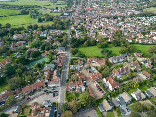 istock Drone high altitude view of a typical British town. 1724009261