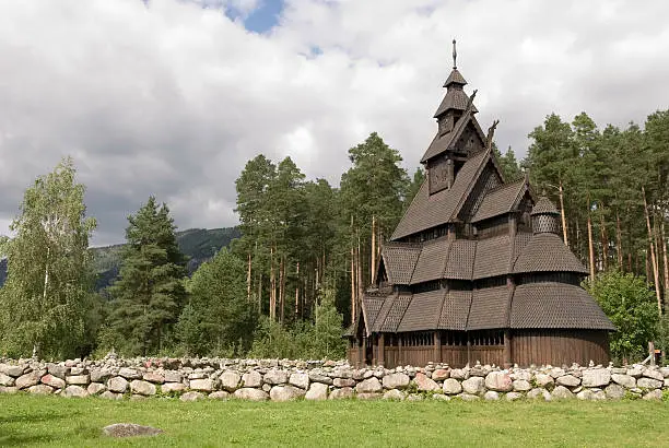 "Old norwegian stave-church, build in th 12th century. Hallingdal, Norway."