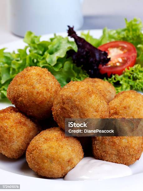 Fried Fish Balls With Tarter Sauce Stock Photo - Download Image Now - Fish Cakes, Breaded, Cooked