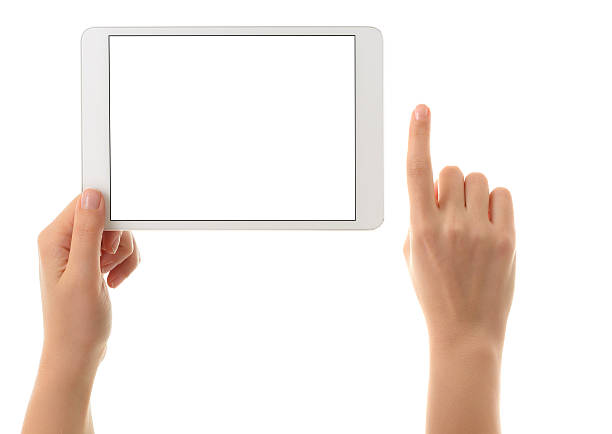 tablette pc avec écran blanc - streched out photos et images de collection