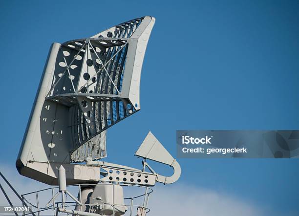 Military Radar Closeup Stock Photo - Download Image Now - Antenna - Aerial, Blue, Blue Background