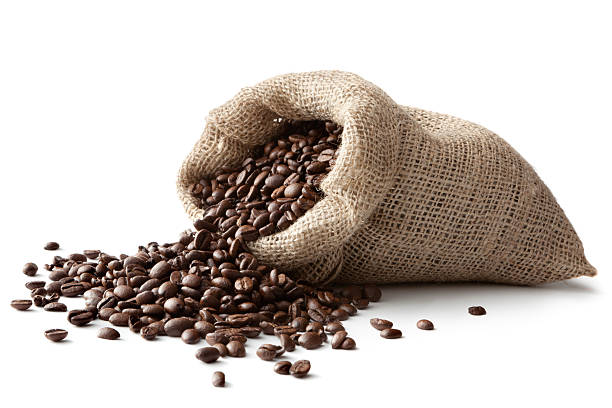 caffè: chicchi di caffè nel sacco - coffee bag coffee bean bean foto e immagini stock