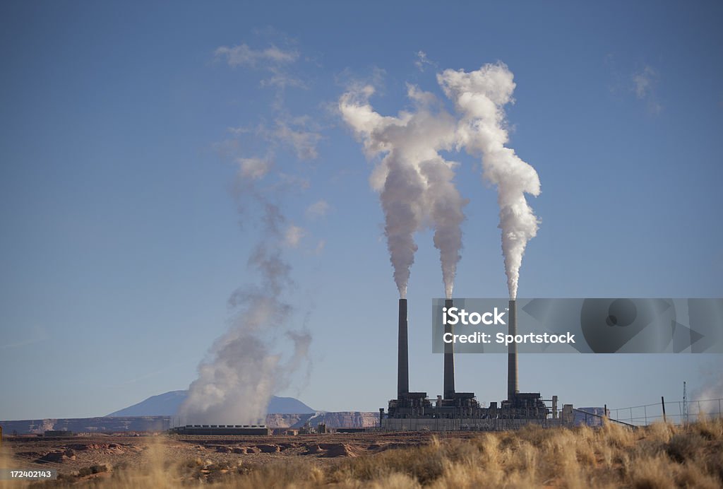 Smoke Stacks of Coal Fossil Fuel Power Plant Fossil Fuel Coal Power Plant in Page, Arizona Arizona Stock Photo