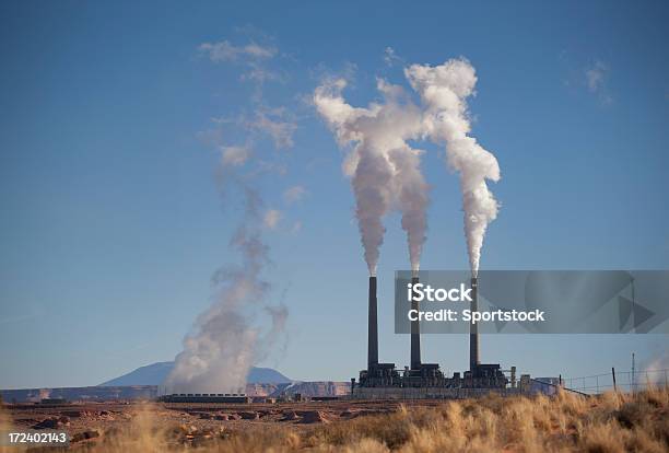 Smoke Stacks Of Coal Fossil Fuel Power Plant Stock Photo - Download Image Now - Arizona, Blue, Climate Change