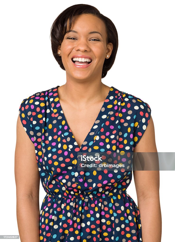Laughing Young Woman, Waist Up Portrait of a young woman on a white background. 20-24 Years Stock Photo