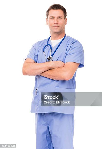 Foto de Homem Médico E Cirurgião Enfermeira Isolado No Fundo Branco e mais fotos de stock de Enfermeiro