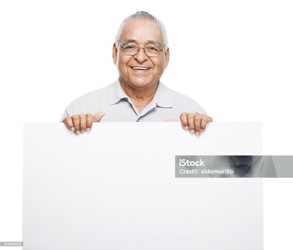 Entusiástico idoso segurando um banner em branco - Royalty-free Sinal Foto de stock