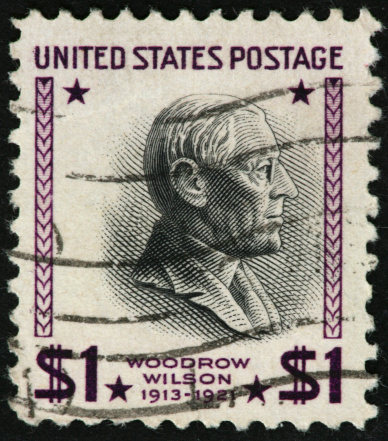 postage stamp honoring former US president Woodrow Wilson.
