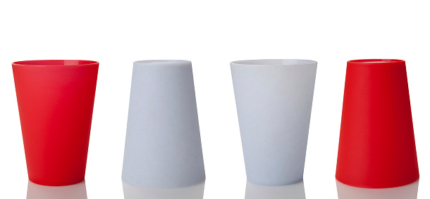 Gray coffee mugs mock up on white background close up