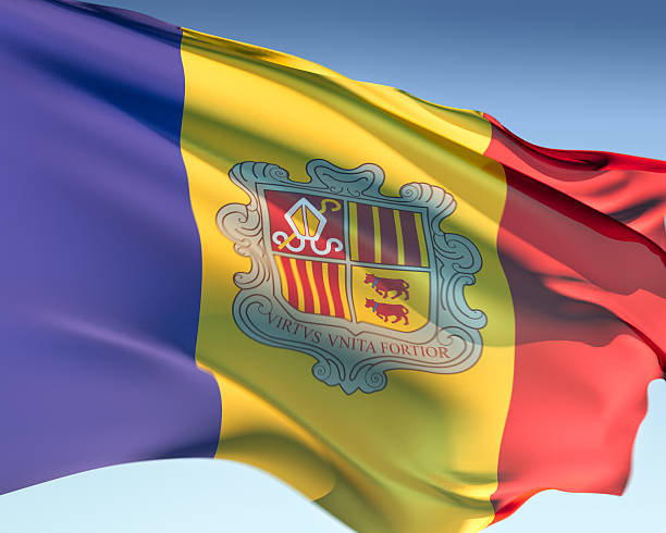 Andorran flag waving in the wind. Elaborate rendering including motion blur and even a fabric texture (visible at 100%).