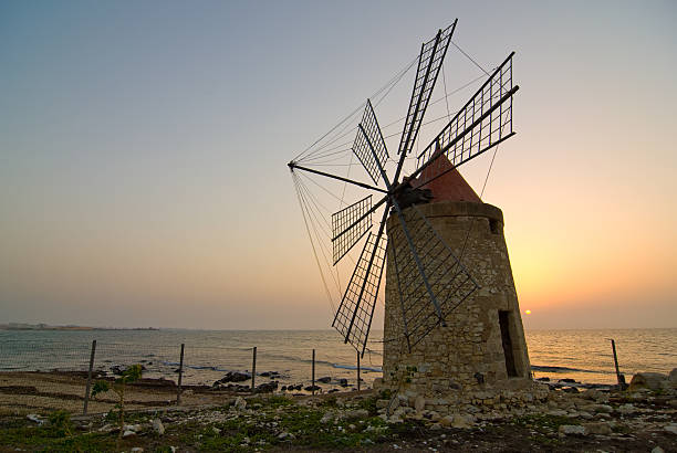 Italian Windmill at Sunset stock photo