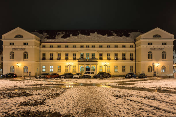 Wismar, Germany - November 9, 2016:  Wismar town hall in the dark