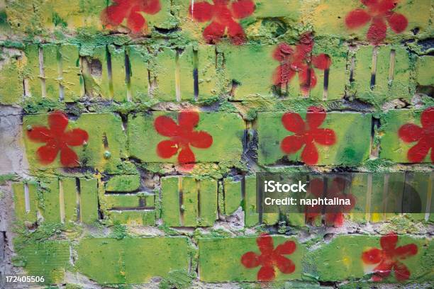 Brick Of Flowers Stock Photo - Download Image Now - Flower, Graffiti, Paint