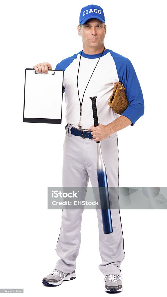 Treinador de basebol com Prancheta isolado em fundo branco - Royalty-free Adulto Foto de stock