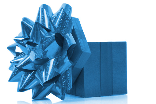 Blue opened gift on a white background.