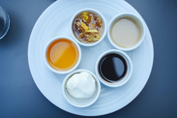 Healthy breakfast jam, cream, honey