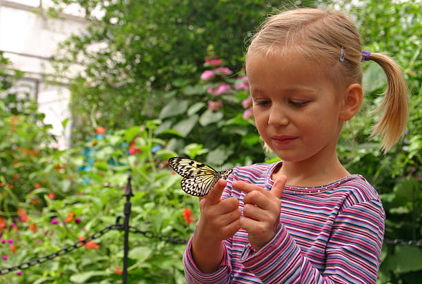 istock Young girl with butterfly on her hand 172406159