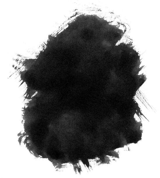 Black ink blot splattered on a white background "Nice textured scan of black ink blot on paper, with brush marks." dirt hole stock pictures, royalty-free photos & images