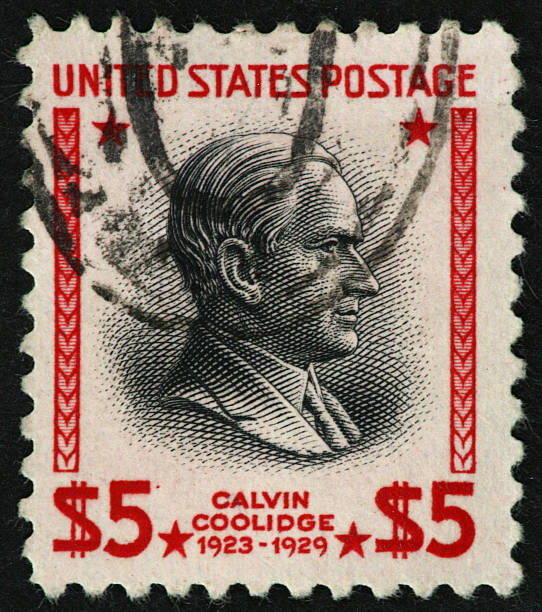 calvin coolidge carimbo - president postage stamp profile usa imagens e fotografias de stock