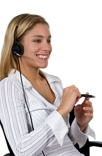 pretty smiling call center operator "beautiful smiling female call center operator, headset customer service isolated on white background ..." jacraa2007 stock pictures, royalty-free photos & images