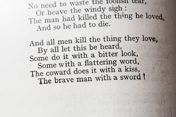 All men kill the thing they love, according to Oscar Wilde Famous lines from The Ballad of Reading Gaol, by Oscar Wilde. From a pre-1942 edition of The Works of Oscar Wilde (the writer, playwright and wit who lived from 1854 to 1900): And all men kill the thing they love/ By all let this be heard,/ Some do it with a bitter look,/  Some with a flattering word,/ The coward does it with a kiss,/  The brave man with a sword! oscar wilde stock pictures, royalty-free photos & images