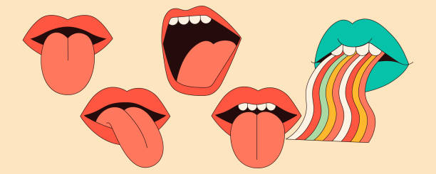 istock Set of 70s groovy lips in Hippie 60s, 70s style. Vector illustration 1724082439