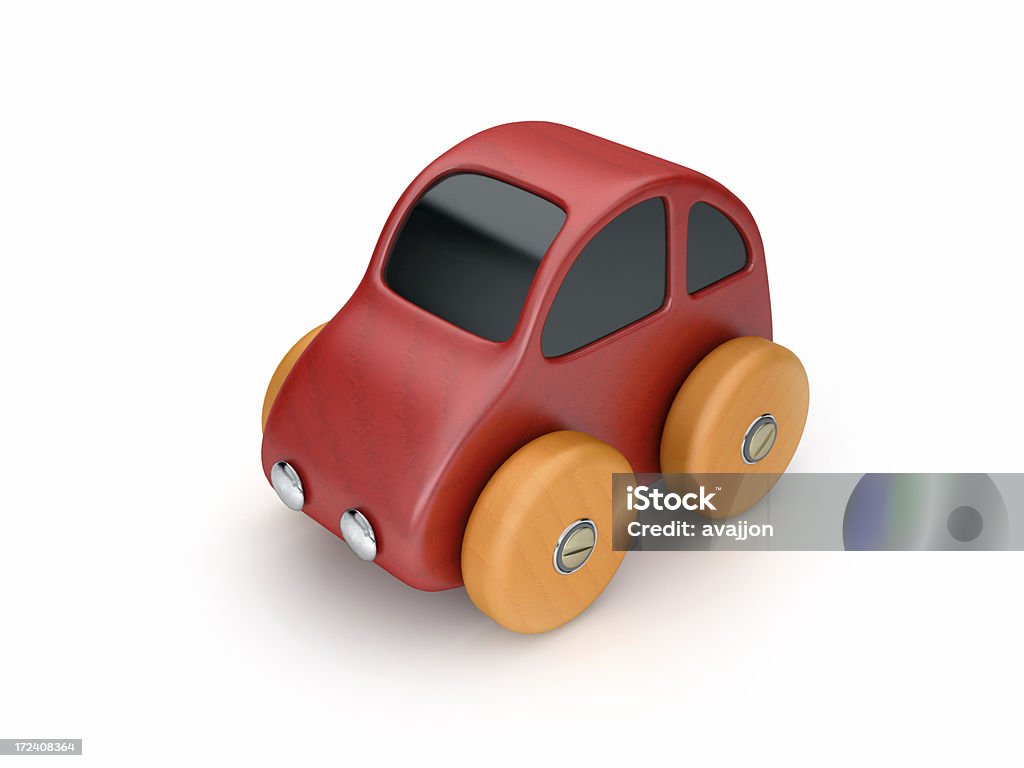 Red toy car with orange wheels, against a white background Toy car CG Car Stock Photo