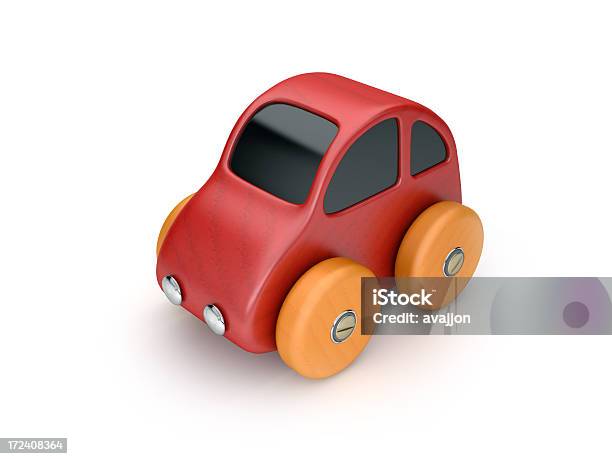 Red Toy Car With Orange Wheels Against A White Background Stock Photo - Download Image Now