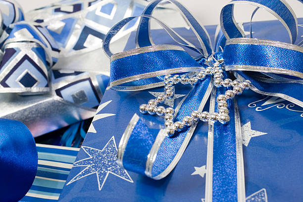 Hanukkah Gift with blue bow stock photo