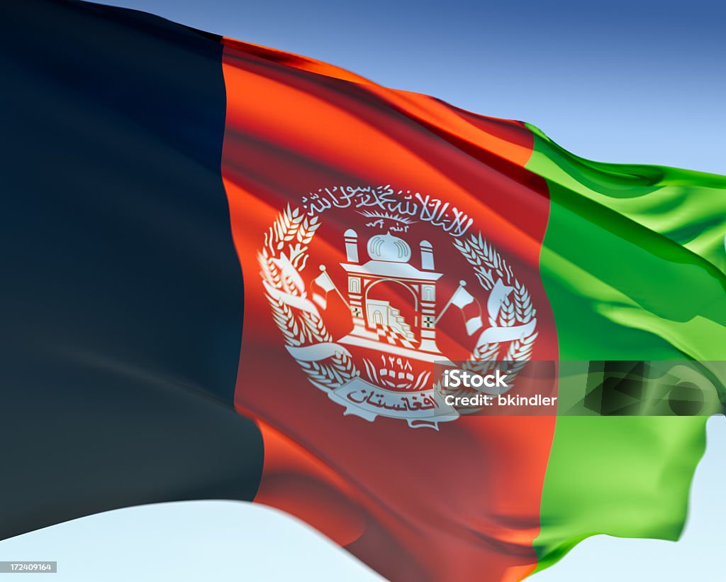 Flag of Afghanistan Afghan flag waving in the wind. Elaborate rendering including motion blur and even a fabric texture (visible at 100%). Afghan Flag Stock Photo