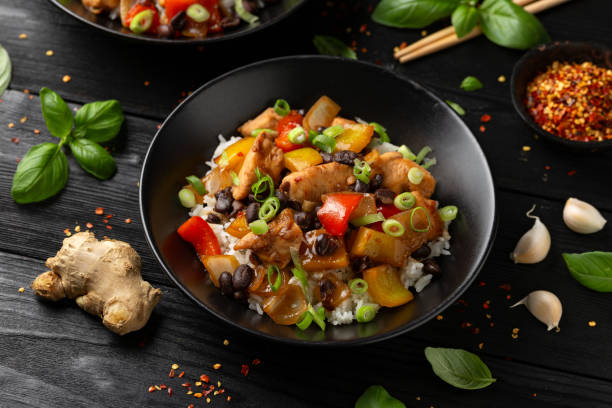 istock Stir fry Chicken with Black Bean, vegetables and rice 1724091742