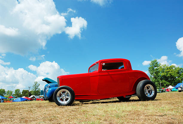 Classic street rod at a public car show.