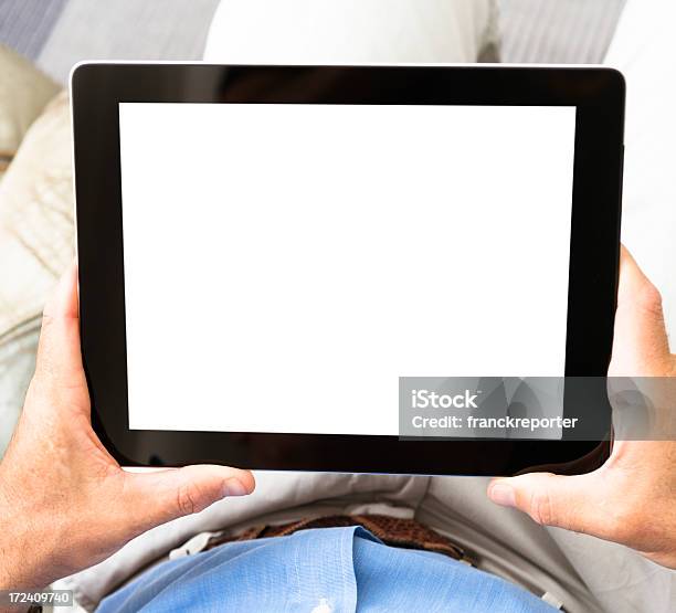 Nowy Tablet Z Pustego Ekranu - zdjęcia stockowe i więcej obrazów 50-59 lat - 50-59 lat, Aktywni seniorzy, Biały