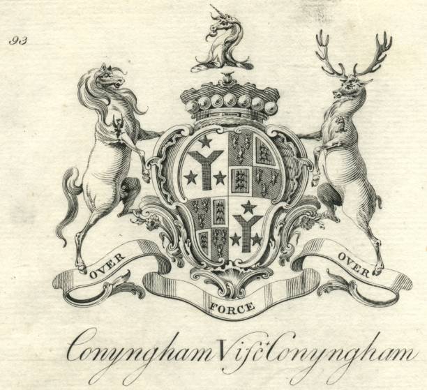 ilustrações, clipart, desenhos animados e ícones de brasão visconde conyngham cunningham do século xviii, - latin motto